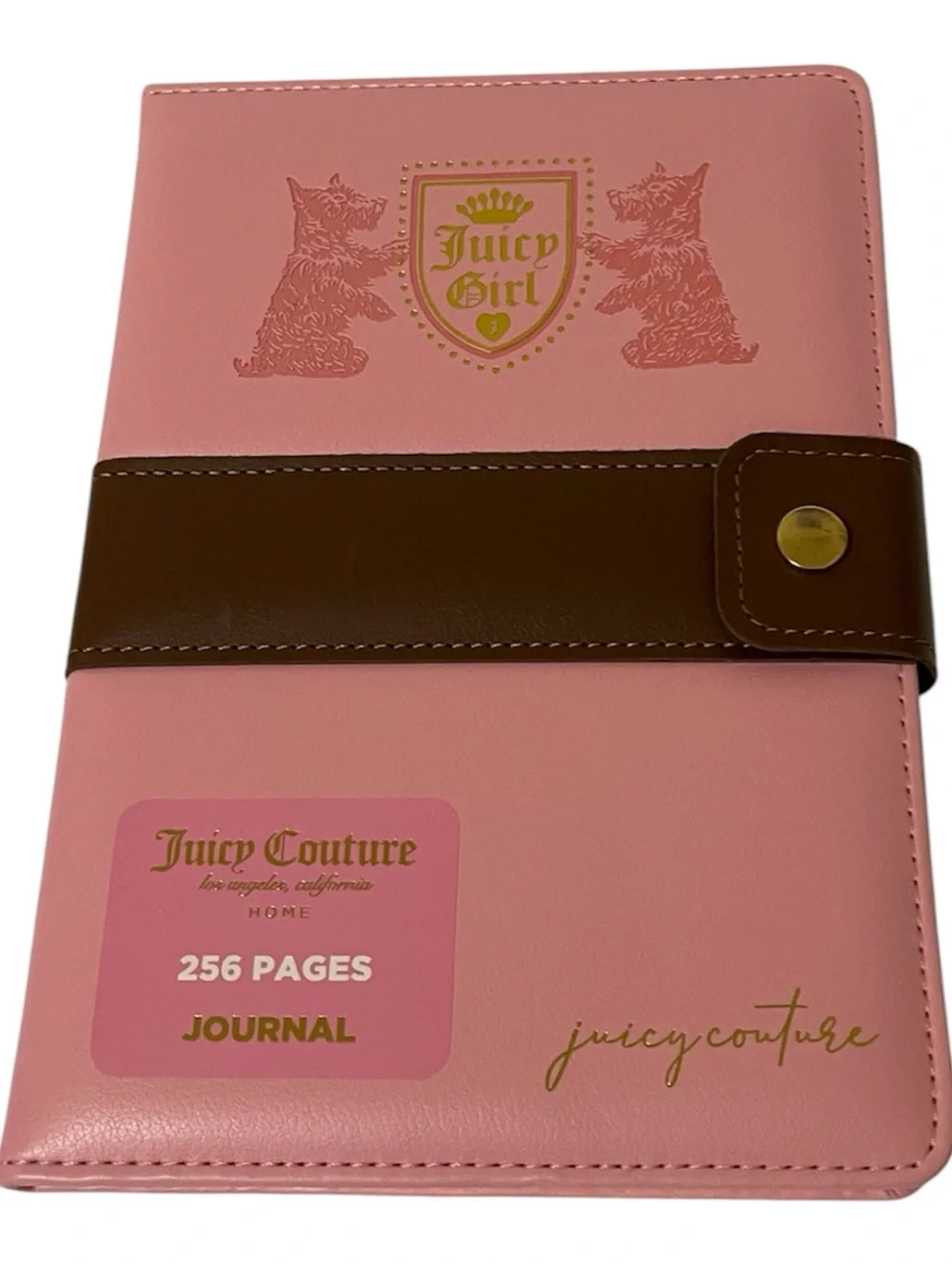 Juicy Couture Pink/Brown Leather Journal w/Scotty Dogs & Snap Closure - NWT **